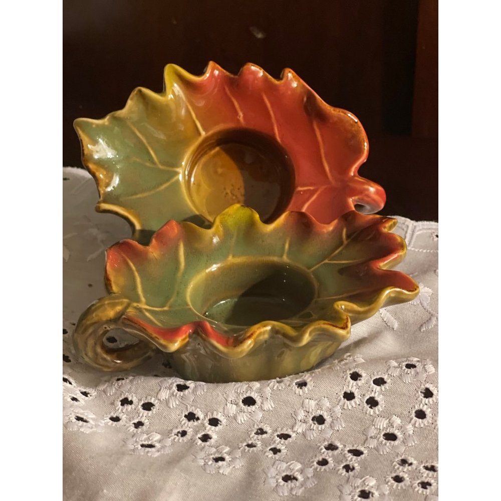 Vintage Whispering Leaves Tealight Candle Holders Set of 2